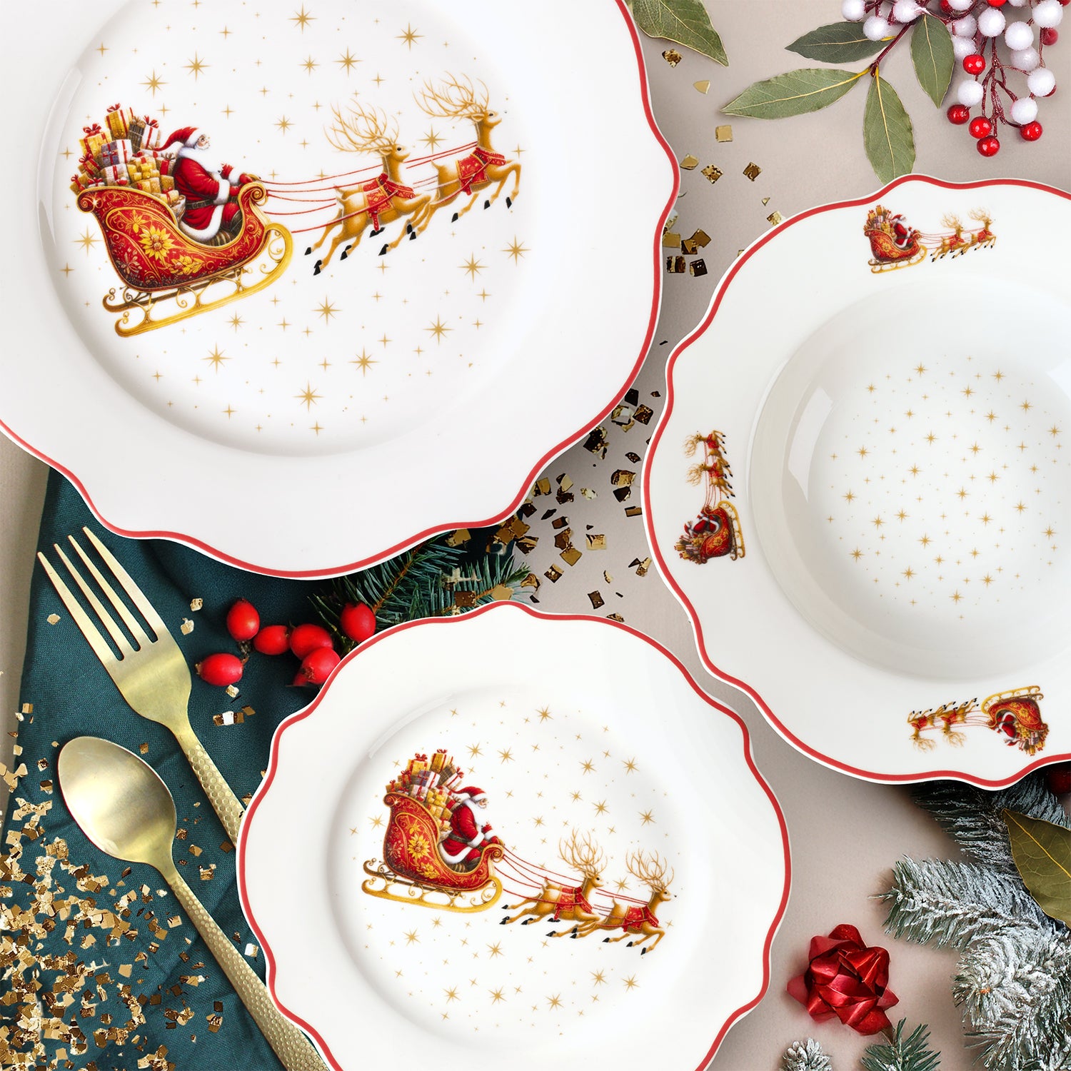 VESTIAMO CASA GRAN NATALE - Servizio di piatti Christmas Voyage in New Bone China 18 pezzi